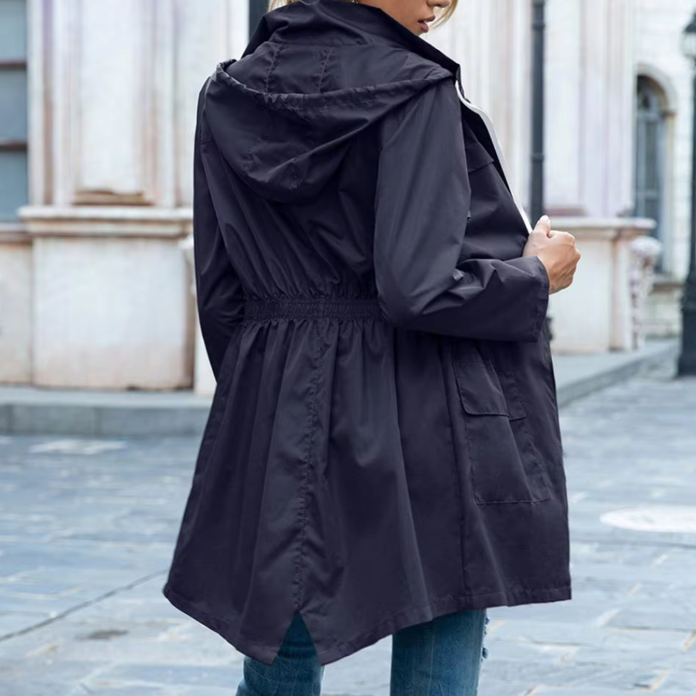 Women's Zip-Up Trench Coat with Drawstring Waist