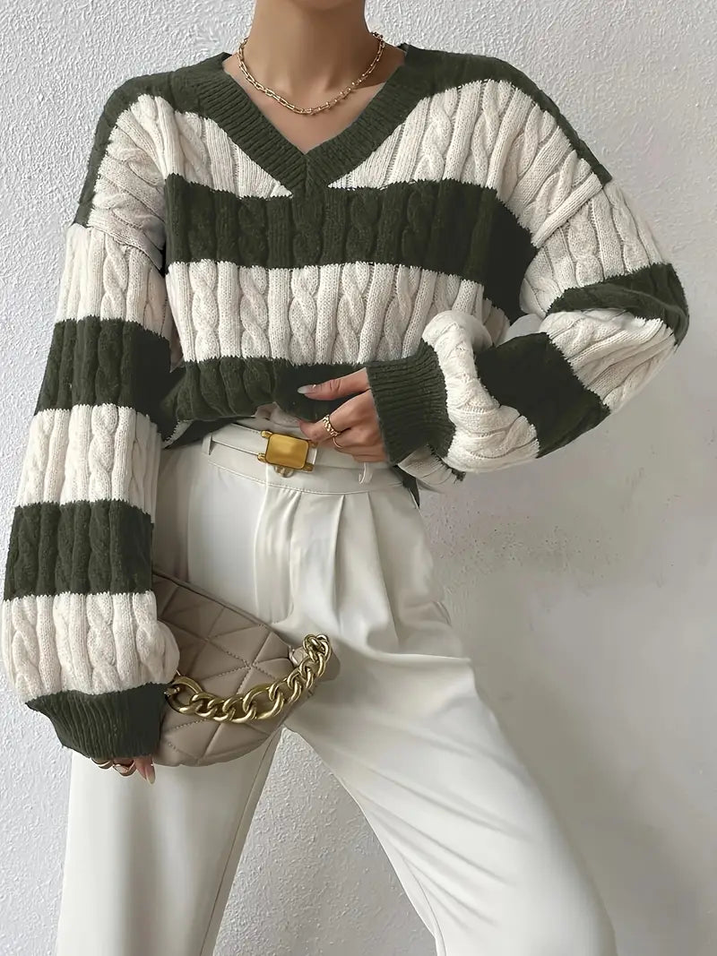 Sarina - Women's V-neck Sweater with Twisted Design