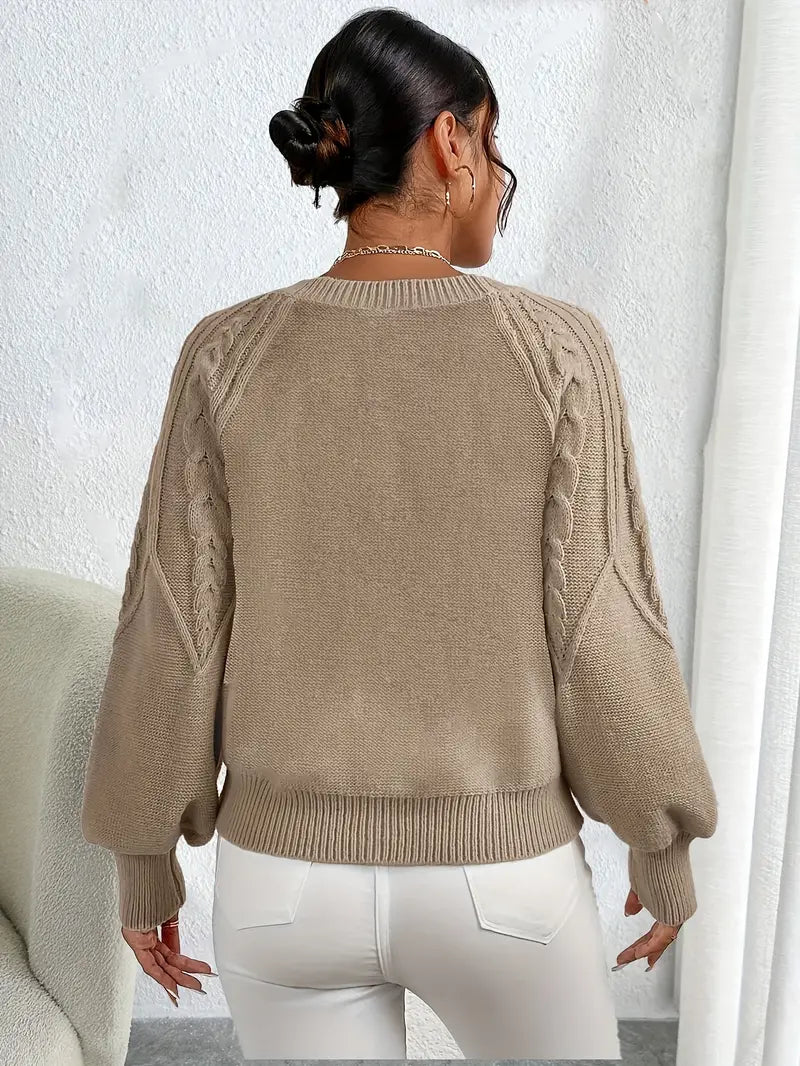 Natalya - Women's Braided Sweater with Puff Sleeves