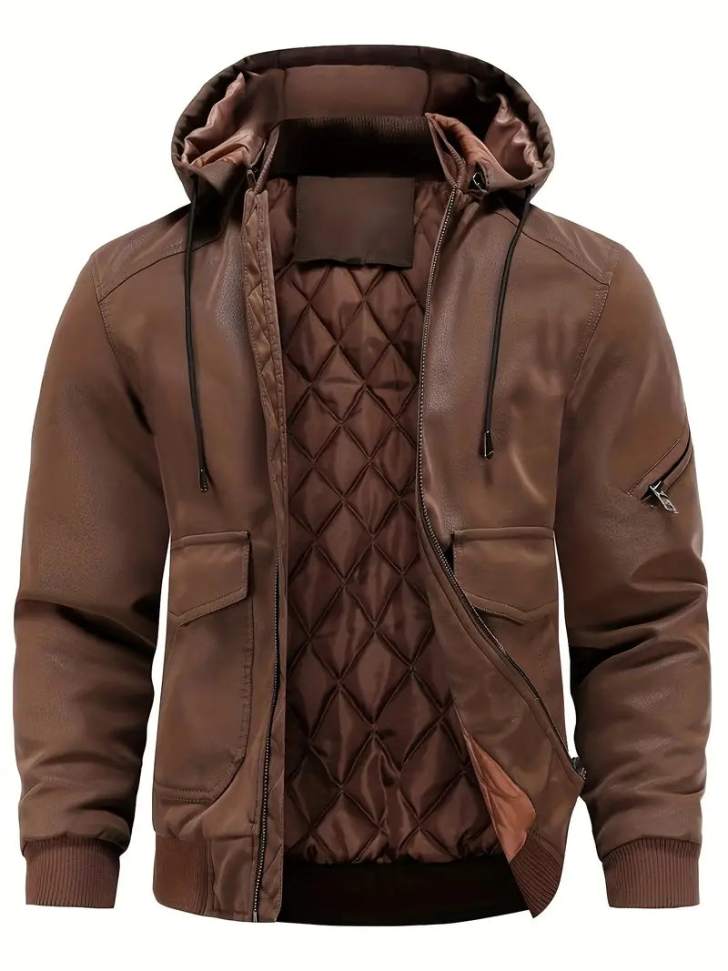 Felipe - Men's leather jacket with hood