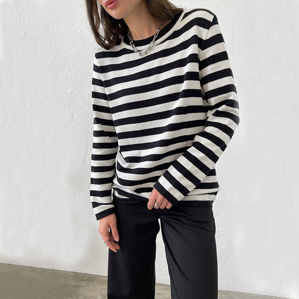 Lourdes - Striped Shirt with Ribbed Collar