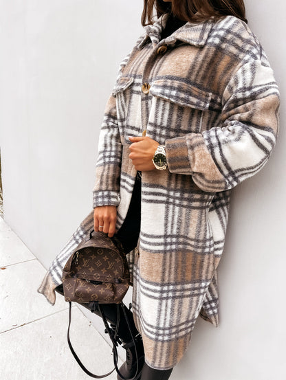 Holly™ - Elegant in a plaid long wool coat