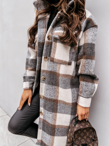 Holly™ - Elegant in a plaid long wool coat