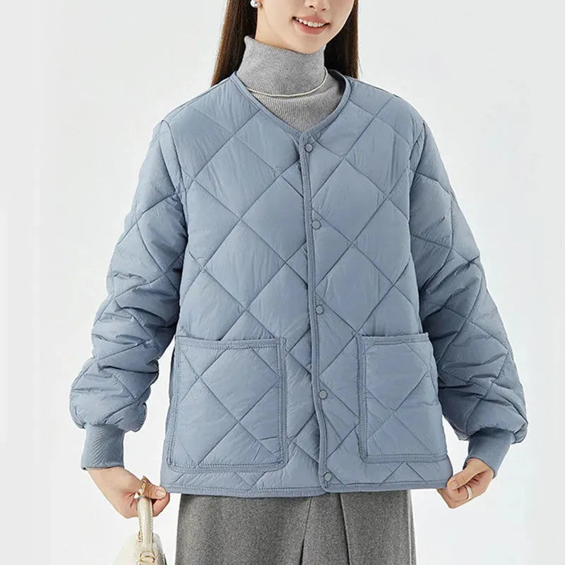 Leocadiah - Women's lightweight quilted jacket with V neck and pockets