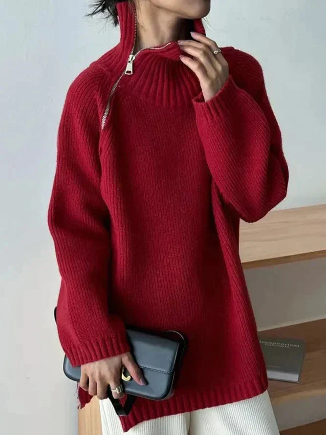 Karen - Plain red high neck jumper