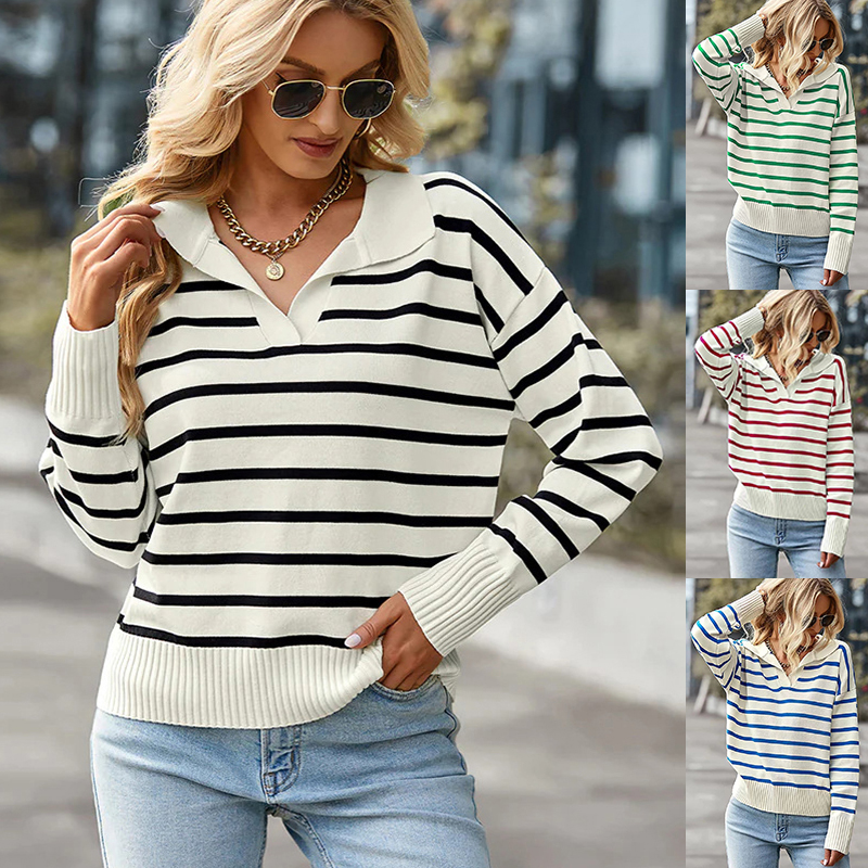 Kiera - Casual striped blouse with wide collar