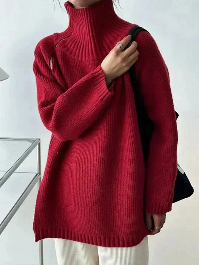 Karen - Plain red high neck jumper