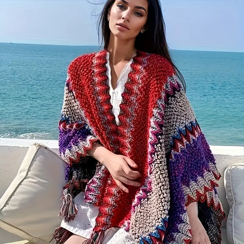 Maddie - Knitted winter scarf poncho