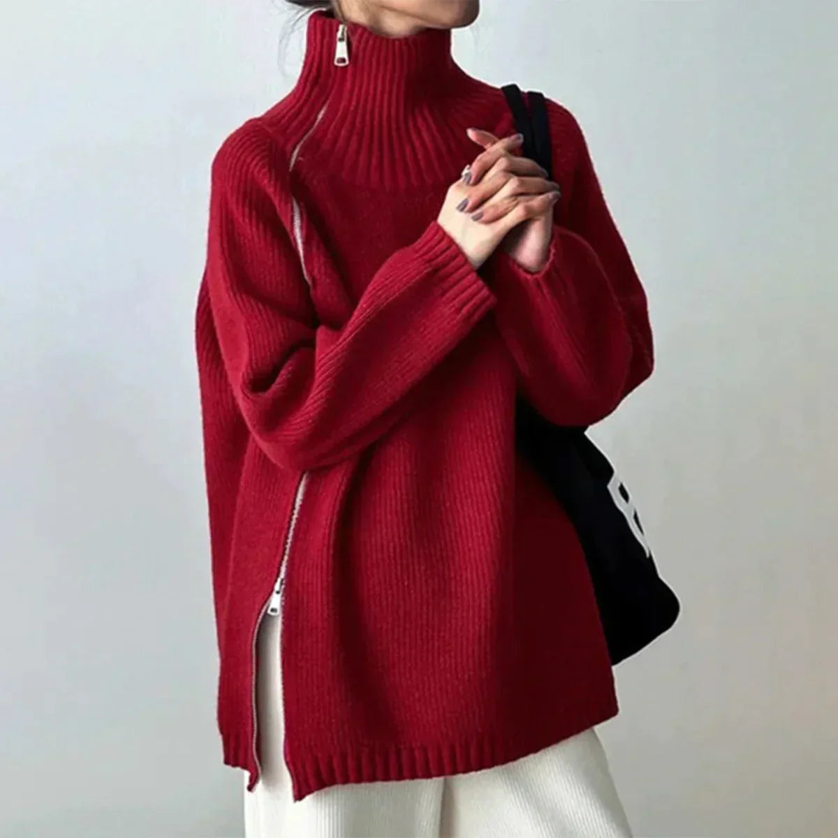 Karen - Plain red high neck jumper