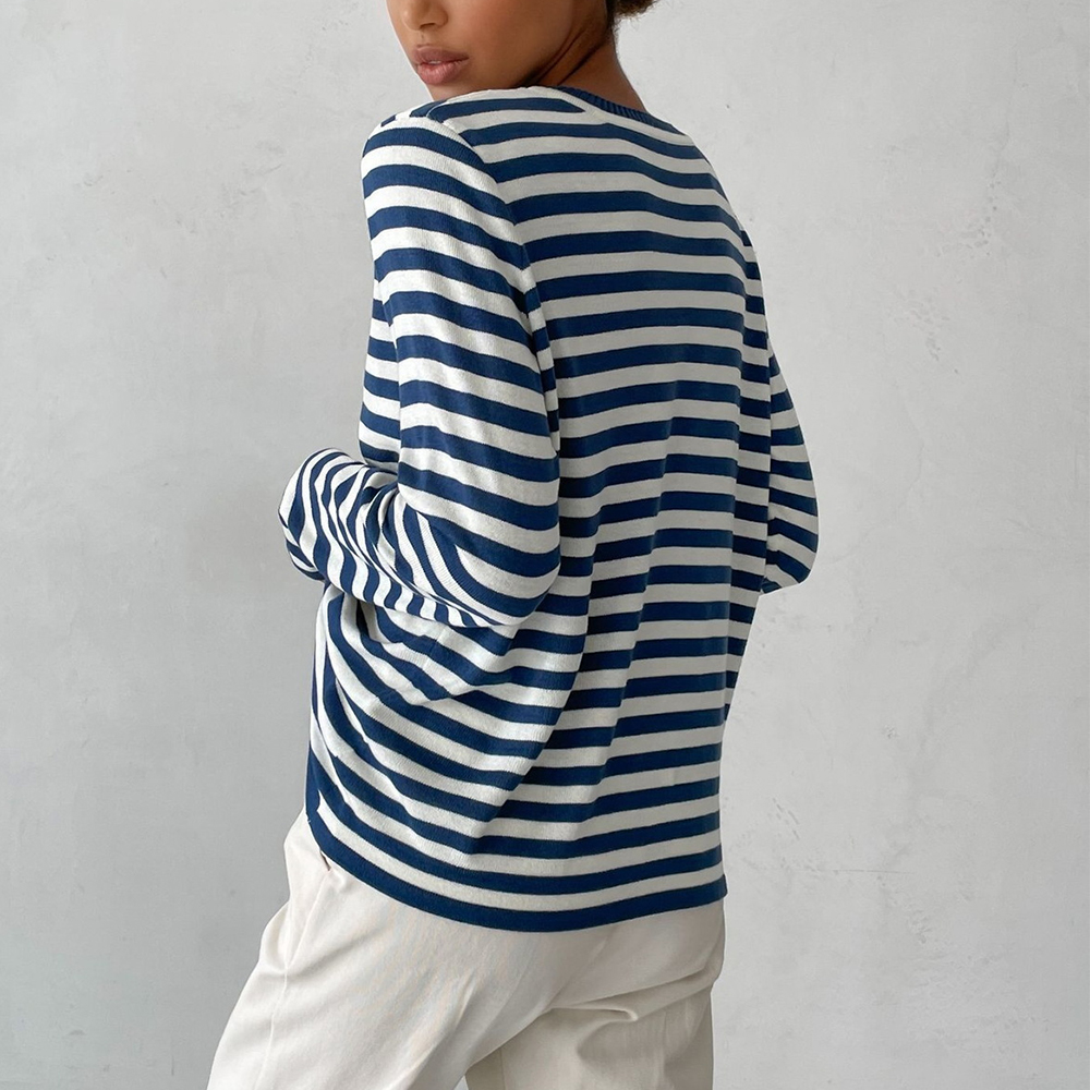 Lourdes - Striped Shirt with Ribbed Collar