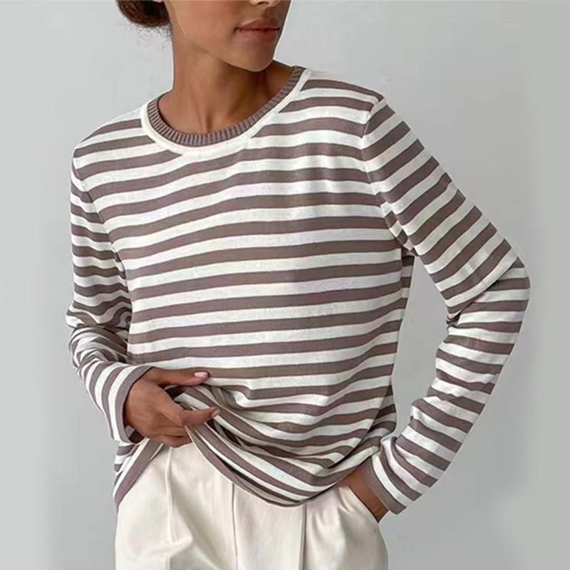 Lourdes - Striped Shirt with Ribbed Collar