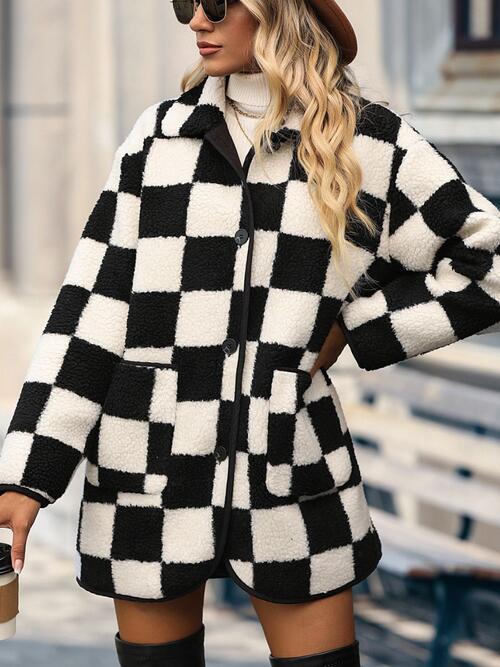 Illyánna - Long checked coat with buttonhole and pockets