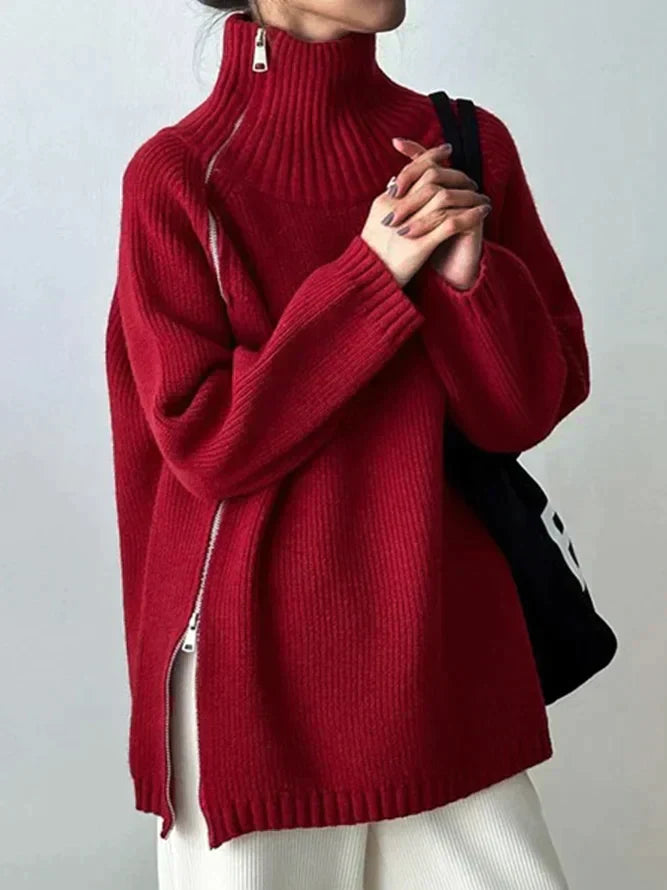 Karen - Plain red high neck jumper