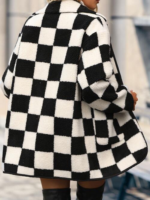 Illyánna - Long checked coat with buttonhole and pockets