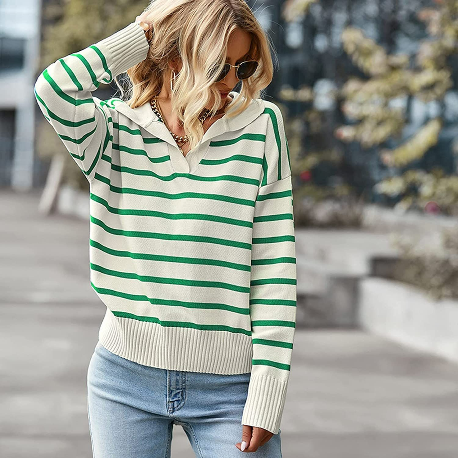 Kiera - Casual striped blouse with wide collar