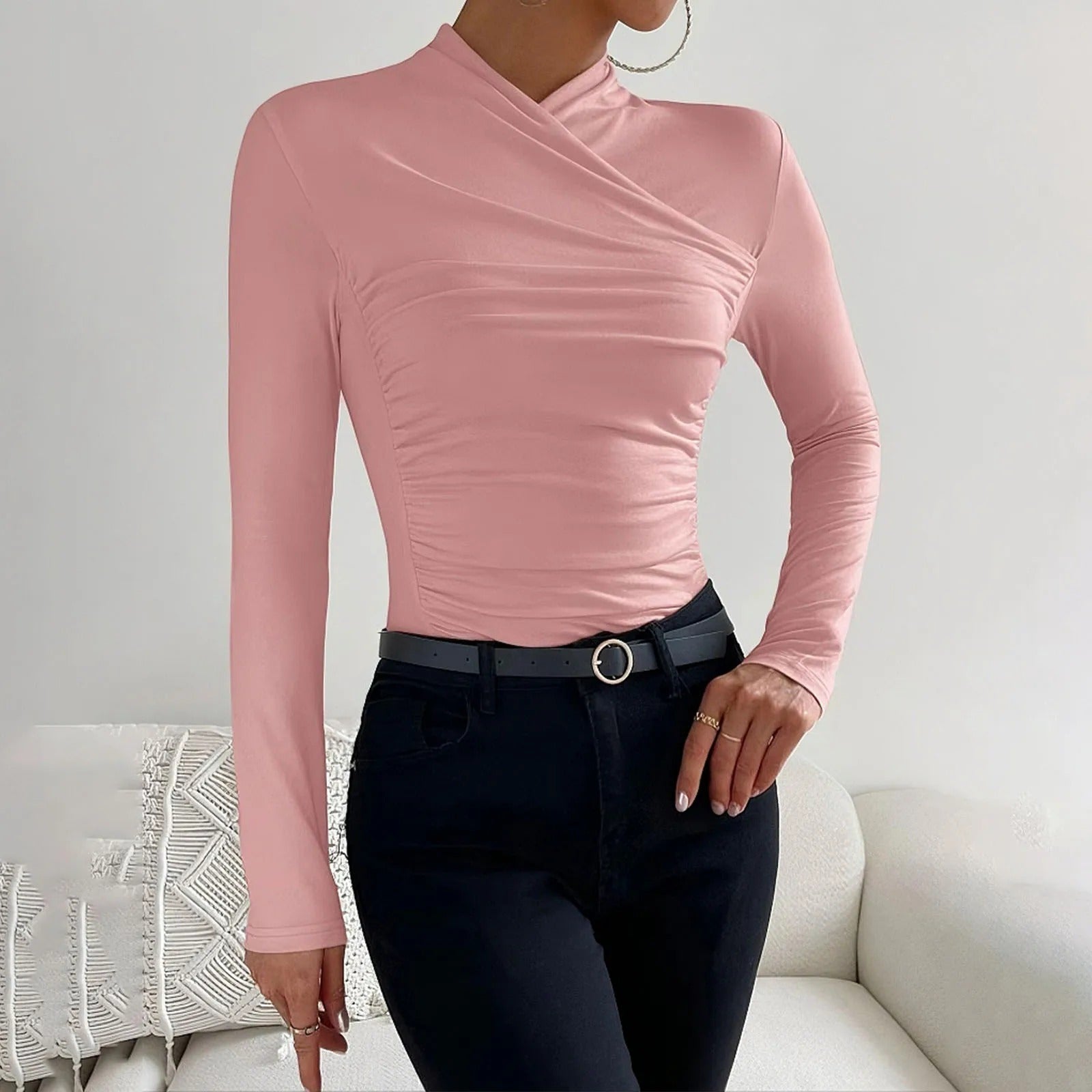 Elegant Ruched Wrap Tight Long Sleeve for Women