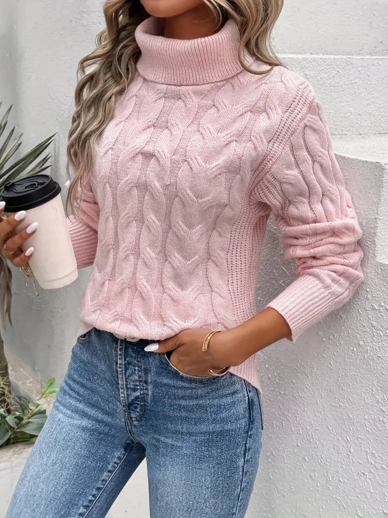 Mila - Stylish Women's Turtleneck Sweater with Classic Cable Knit Design