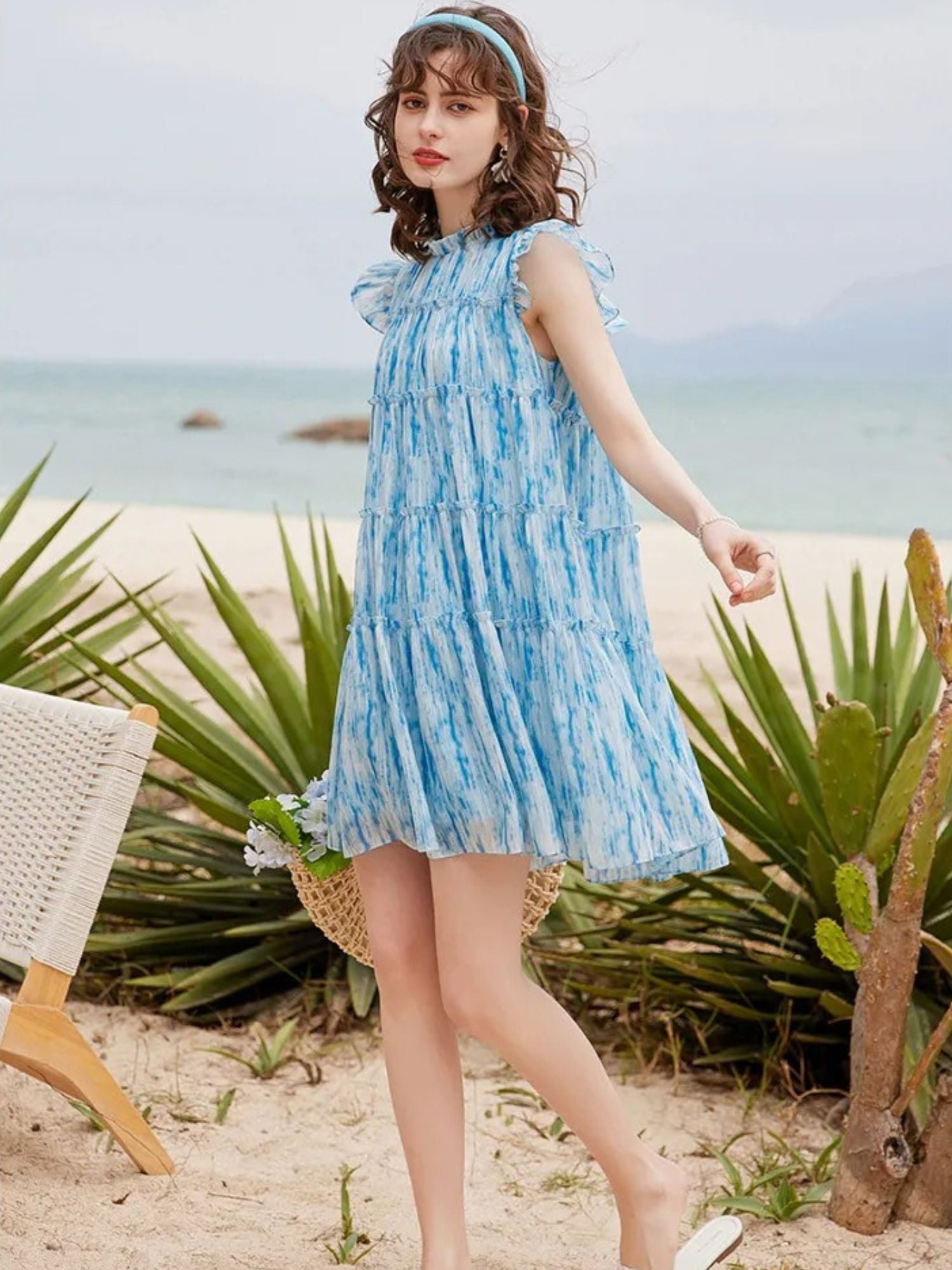 Women’s A-Line Mini Dress with Tie-Dye & Ruffle Trim