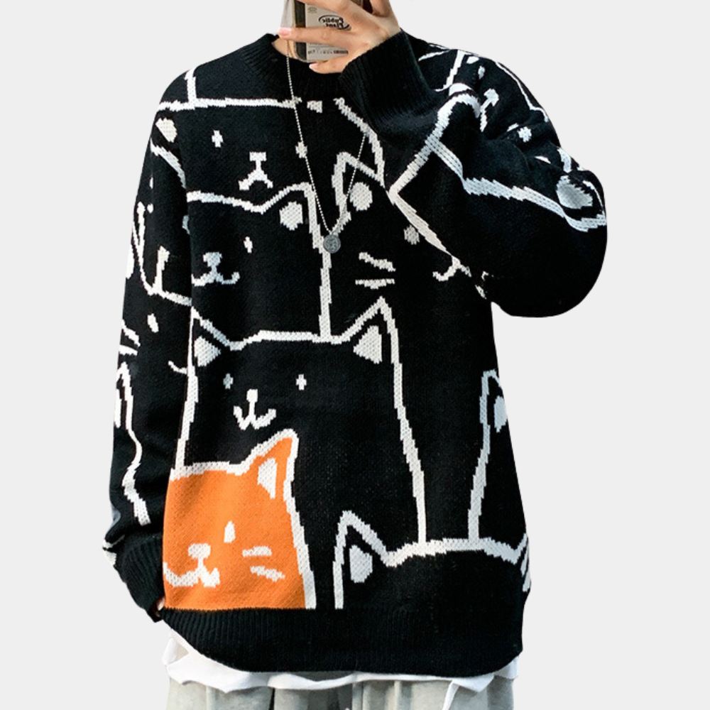 Elmar - Men's Casual Jumper with Cat Motif