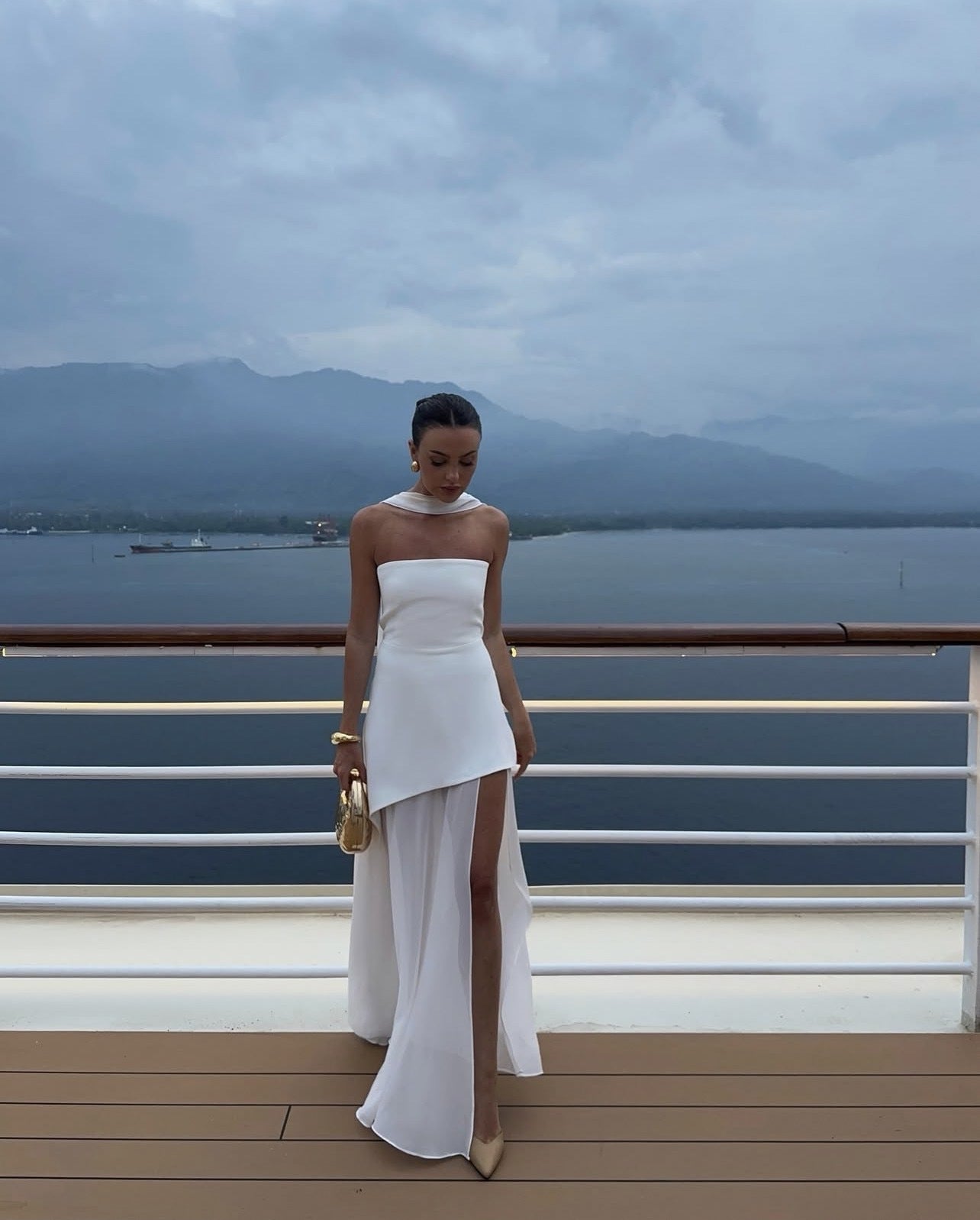 Asymmetrical Maxi Dress with Sheer Skirting Detachable Tie