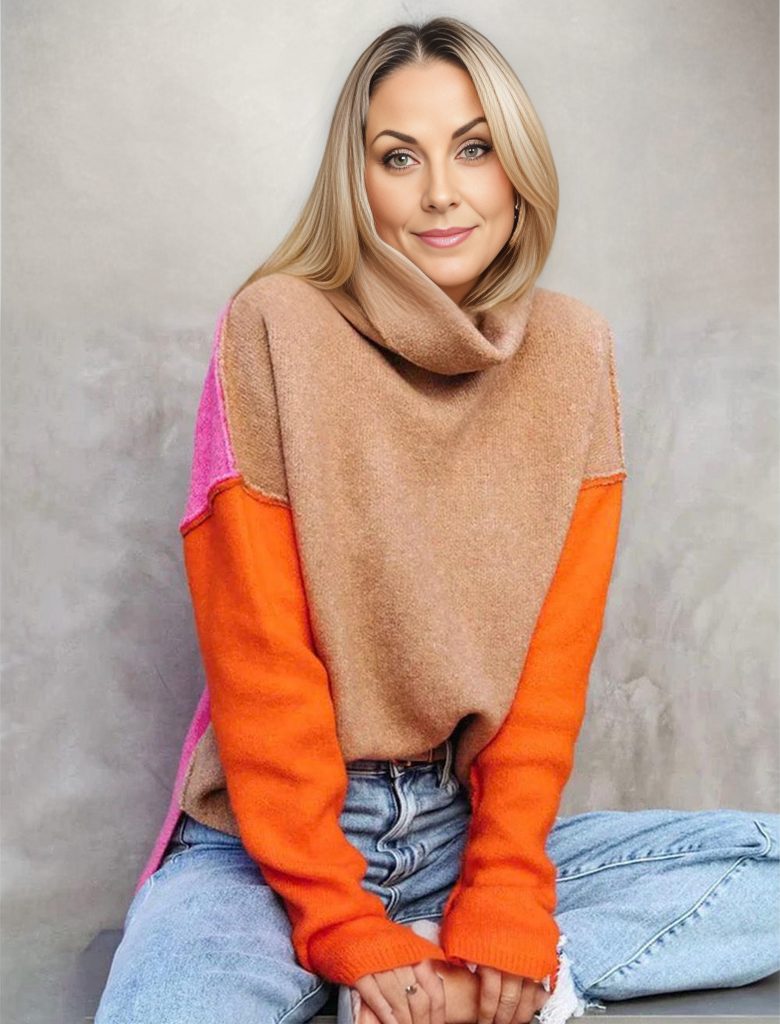 Women’s Sweater with Color Block Design