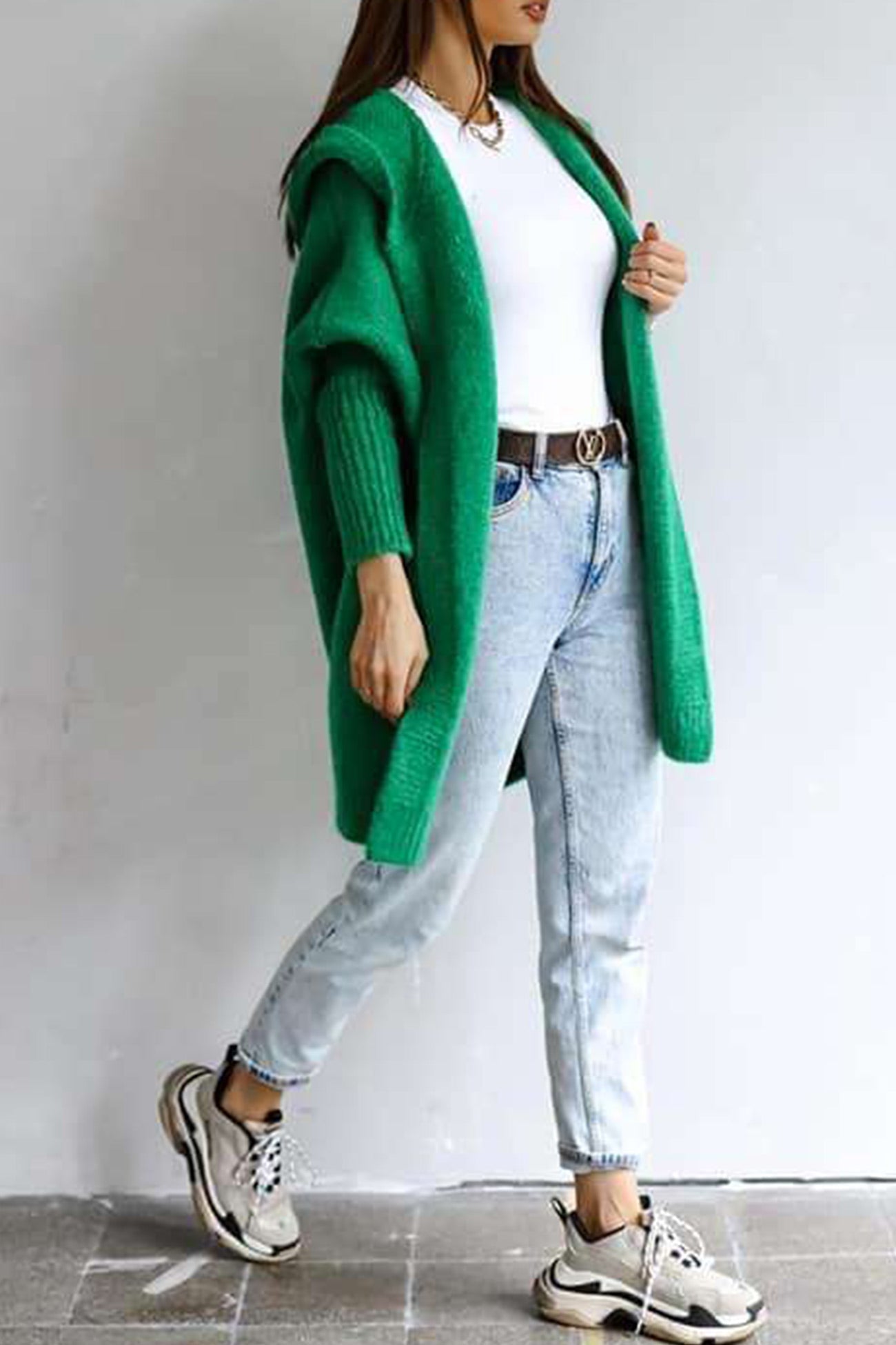 Bat-Shaped Hooded Knitted Cardigan