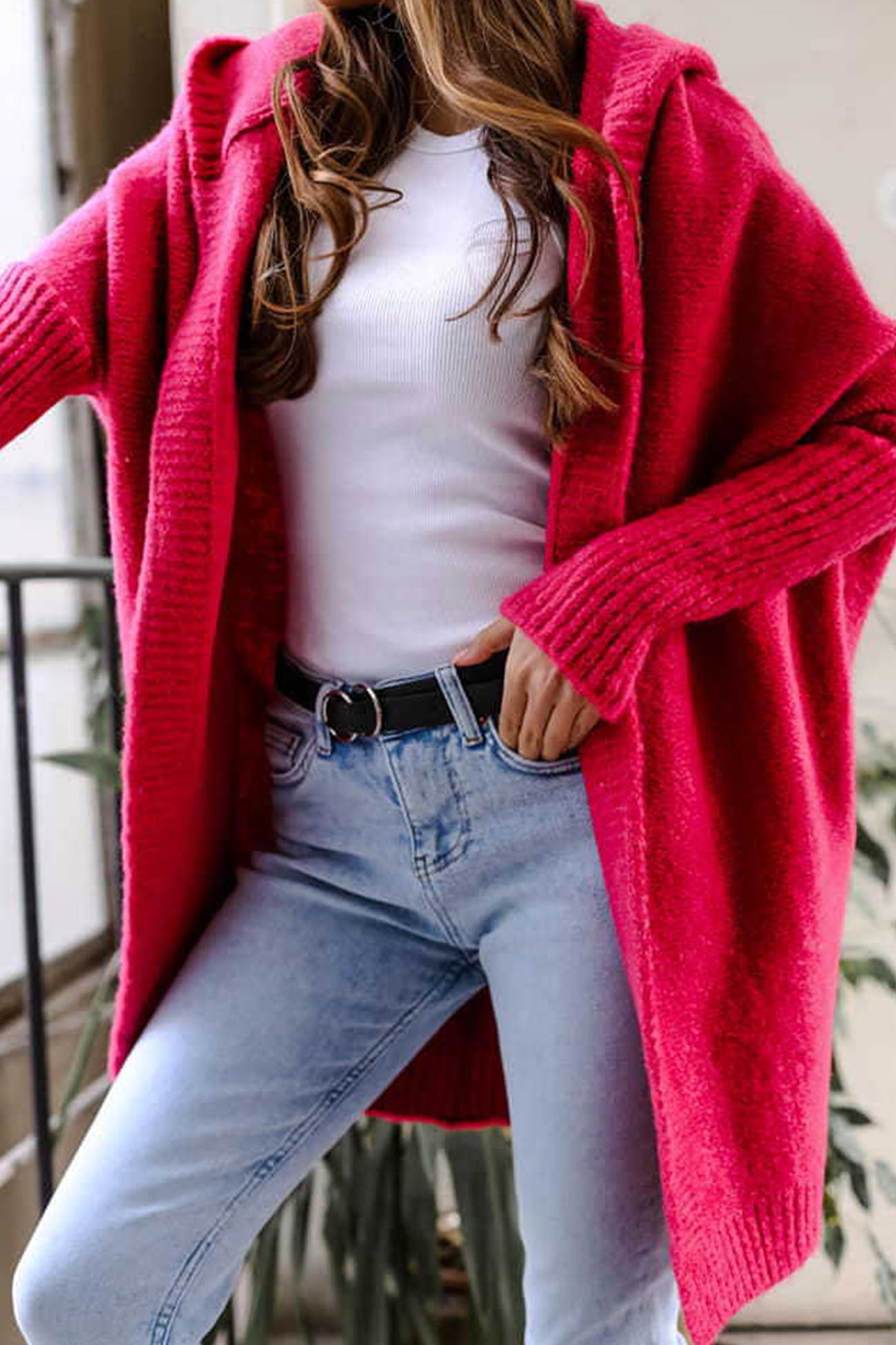 Bat-Shaped Hooded Knitted Cardigan