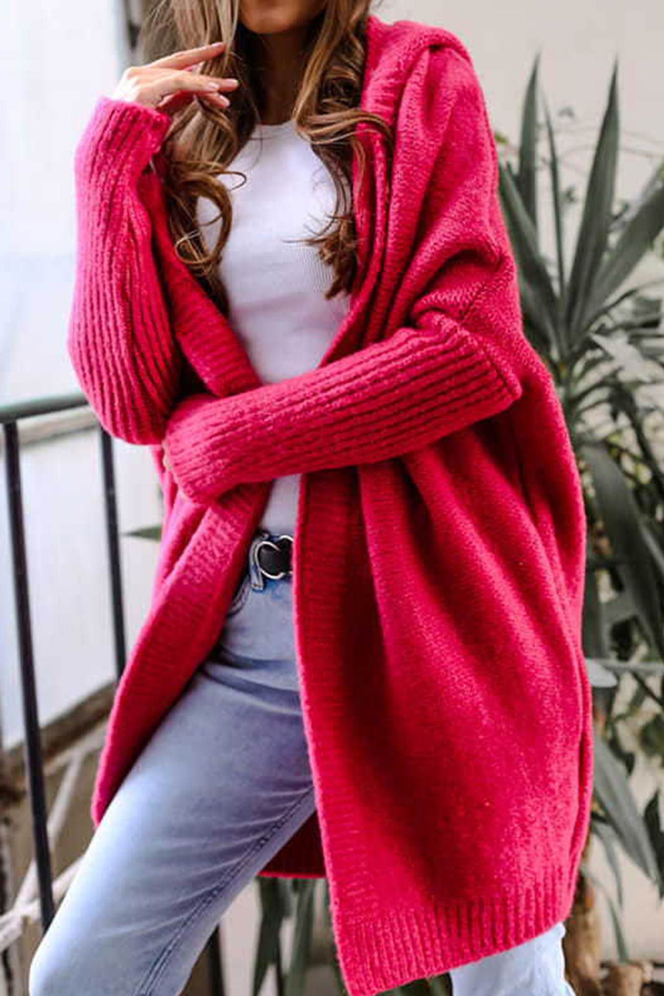 Bat-Shaped Hooded Knitted Cardigan