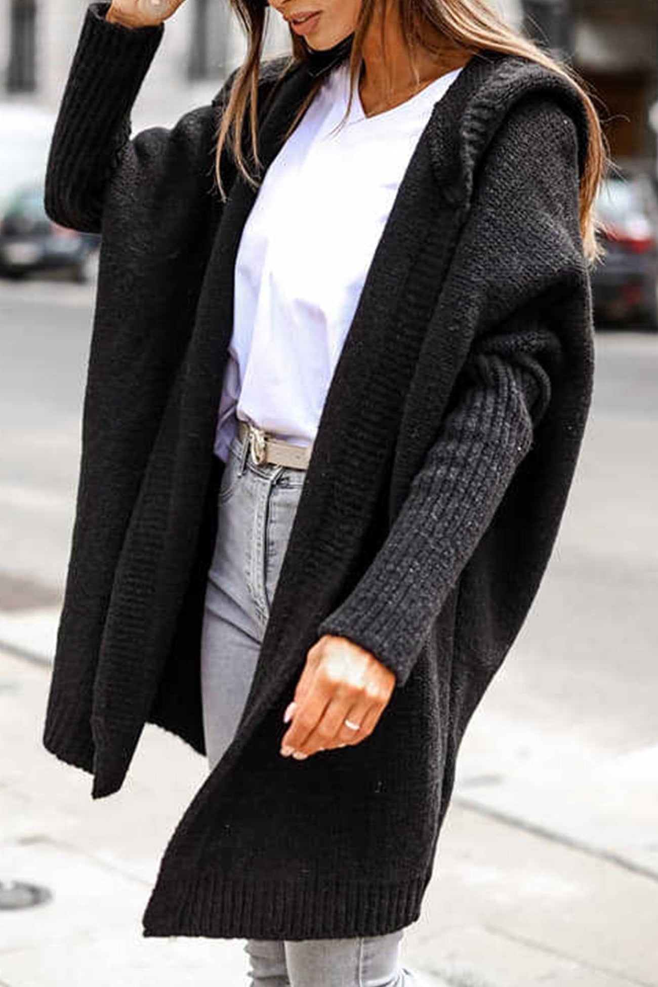 Bat-Shaped Hooded Knitted Cardigan