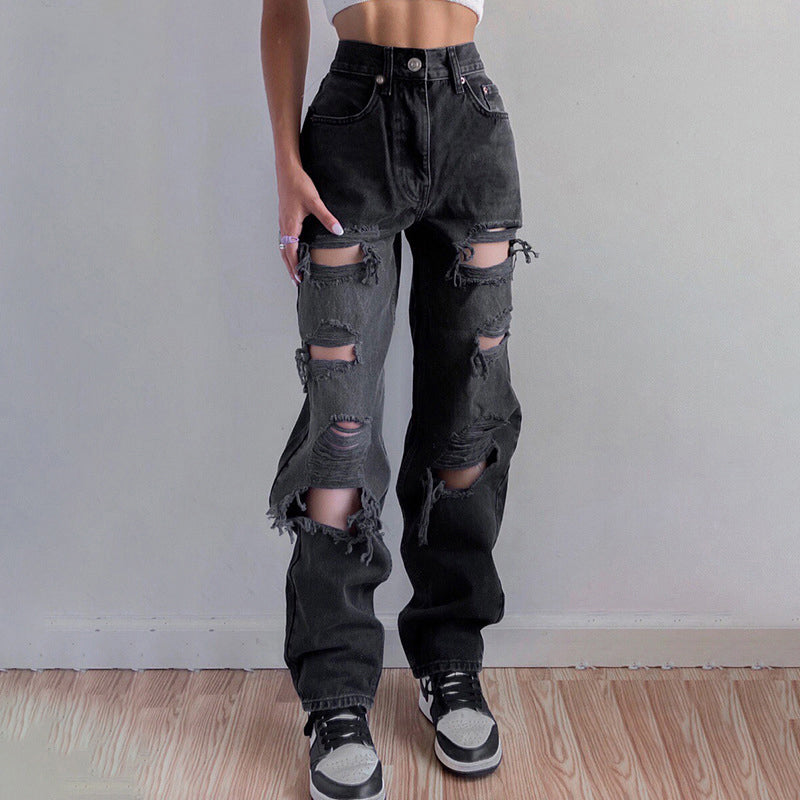 Xandra - Edgy Ripped Jeans with Raw Hem for Women