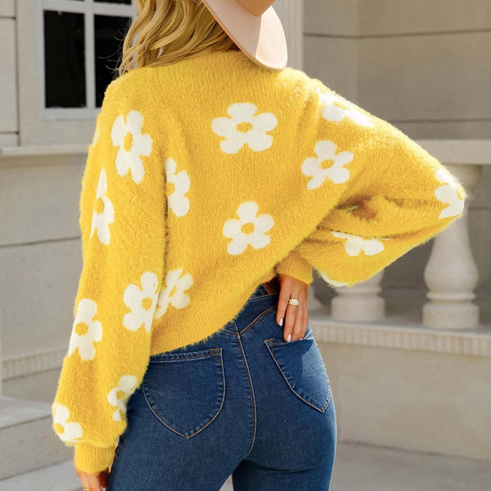 Gaspara - Charming cosy jumper with flowers and fancy sleeves