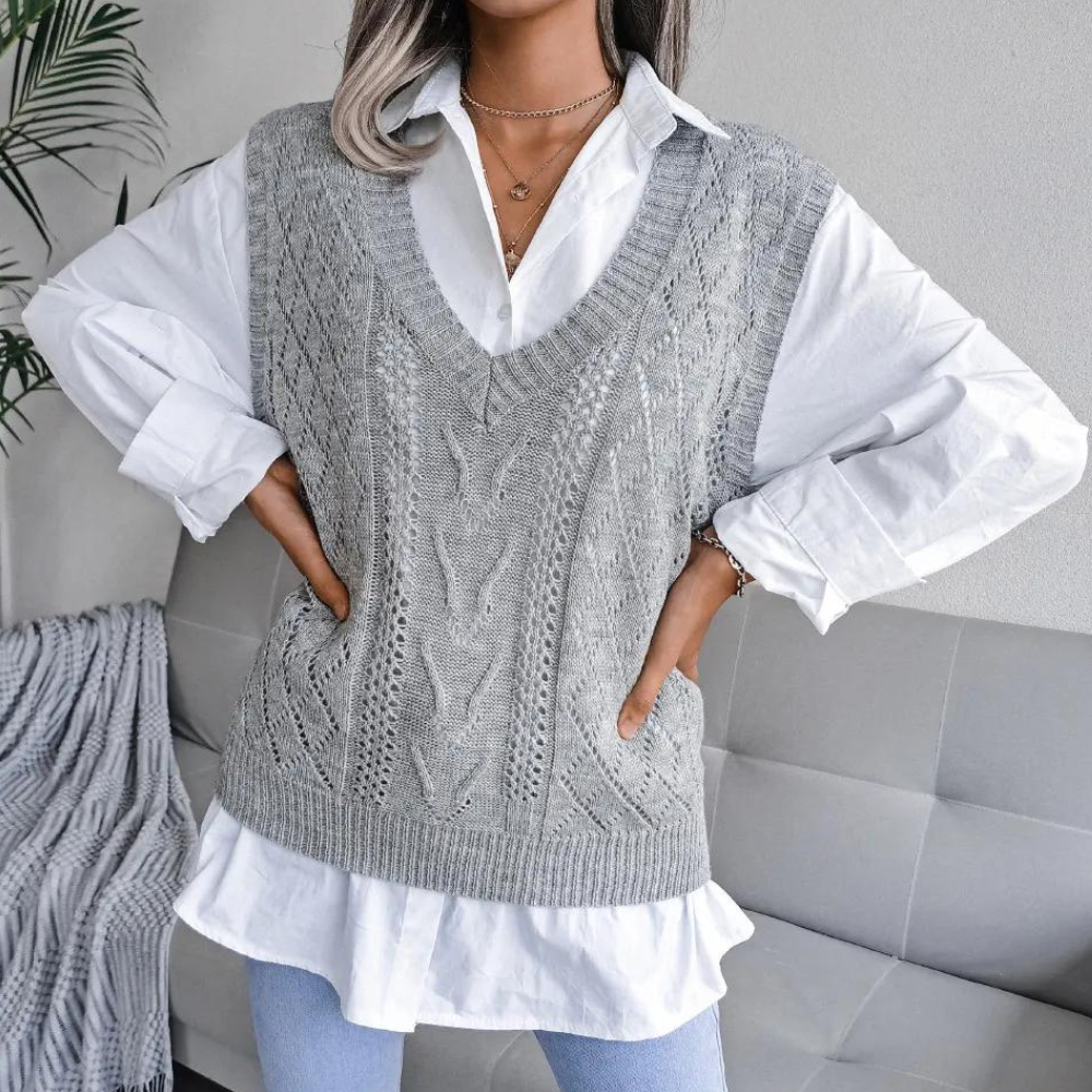 V-neck pullover and knitted cardigan