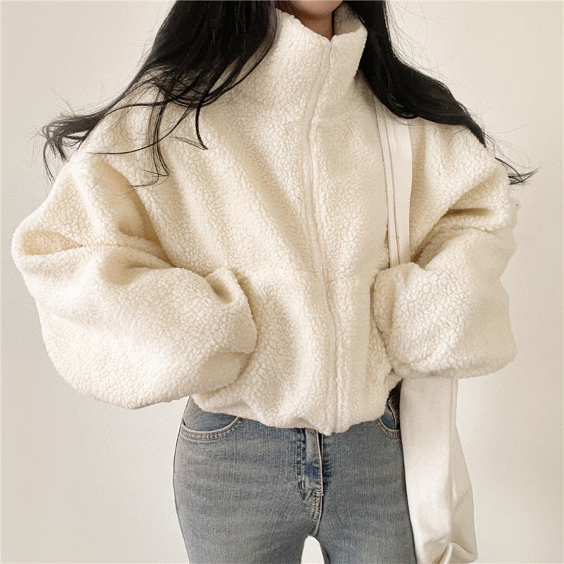 Women’s Fuzzy Fleece Zip Jacket with Pockets
