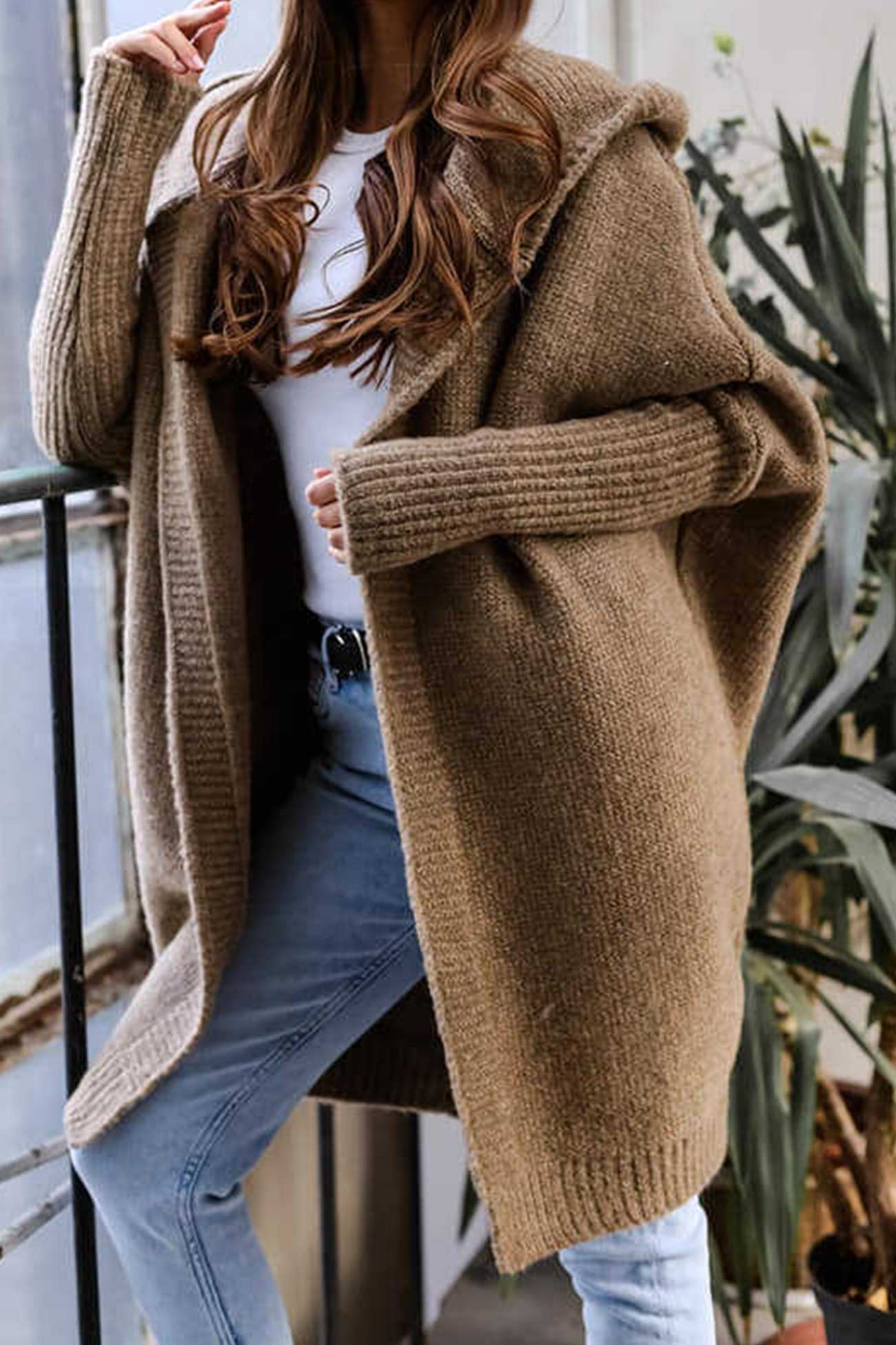 Bat-Shaped Hooded Knitted Cardigan