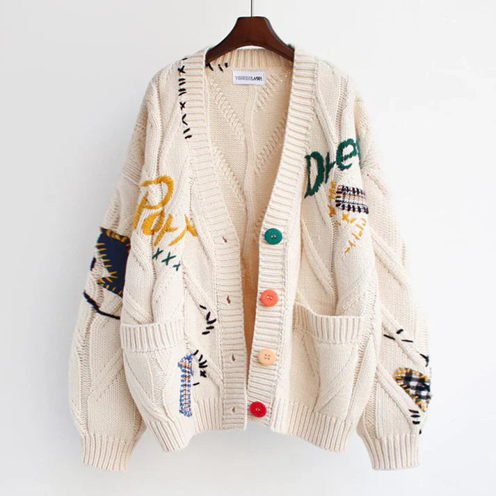 Cardigan with patchwork accents