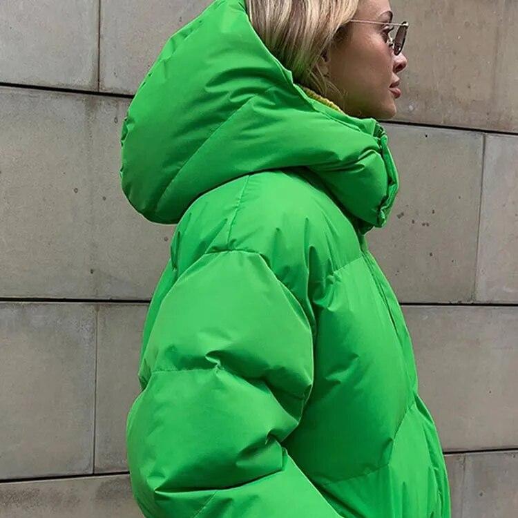 Women’s Winter Oversized Jacket With Hood And Long Sleeves