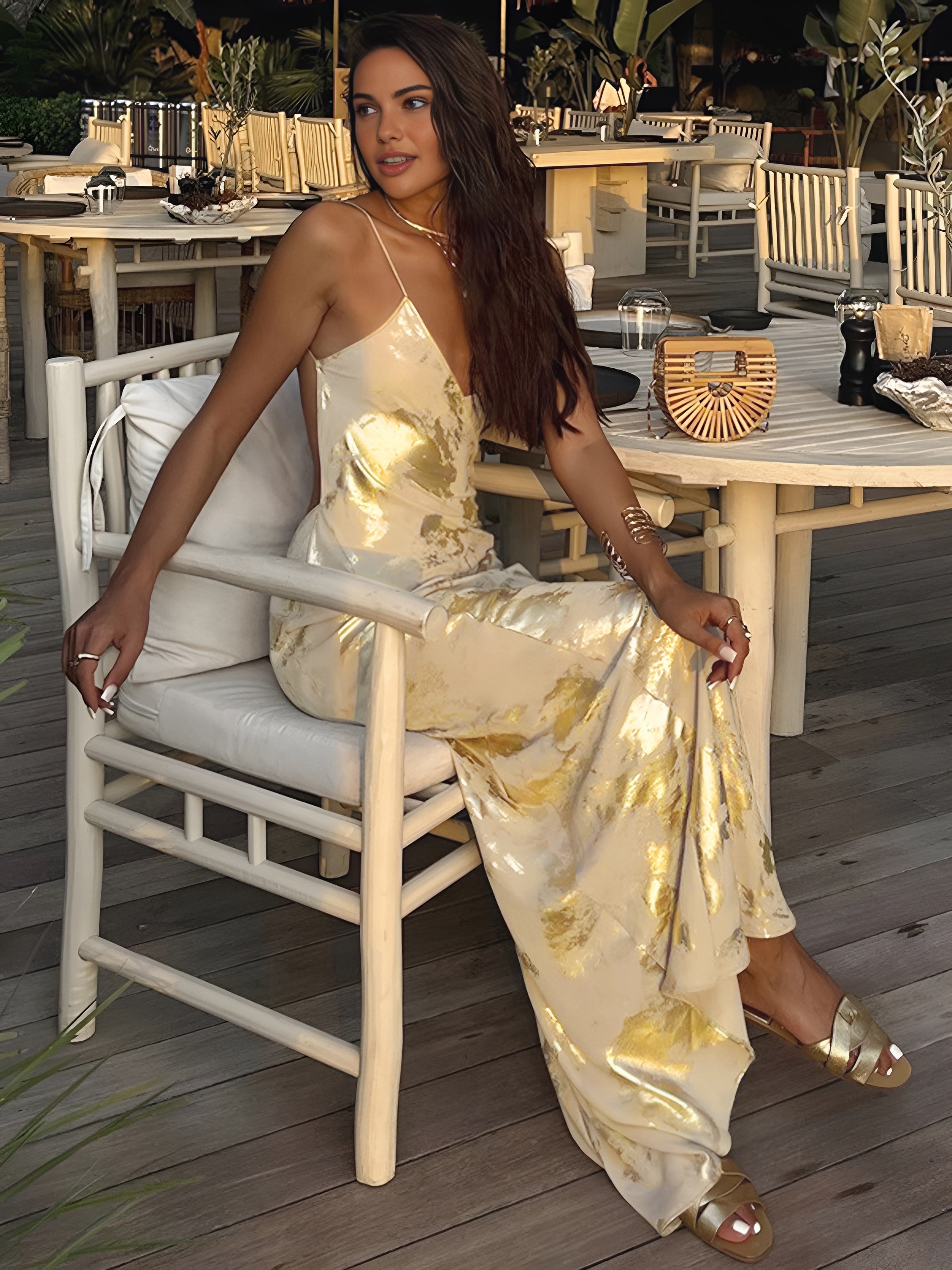 Women’s V-Neck Maxi Dress with Backless Detail & Adjustable Straps