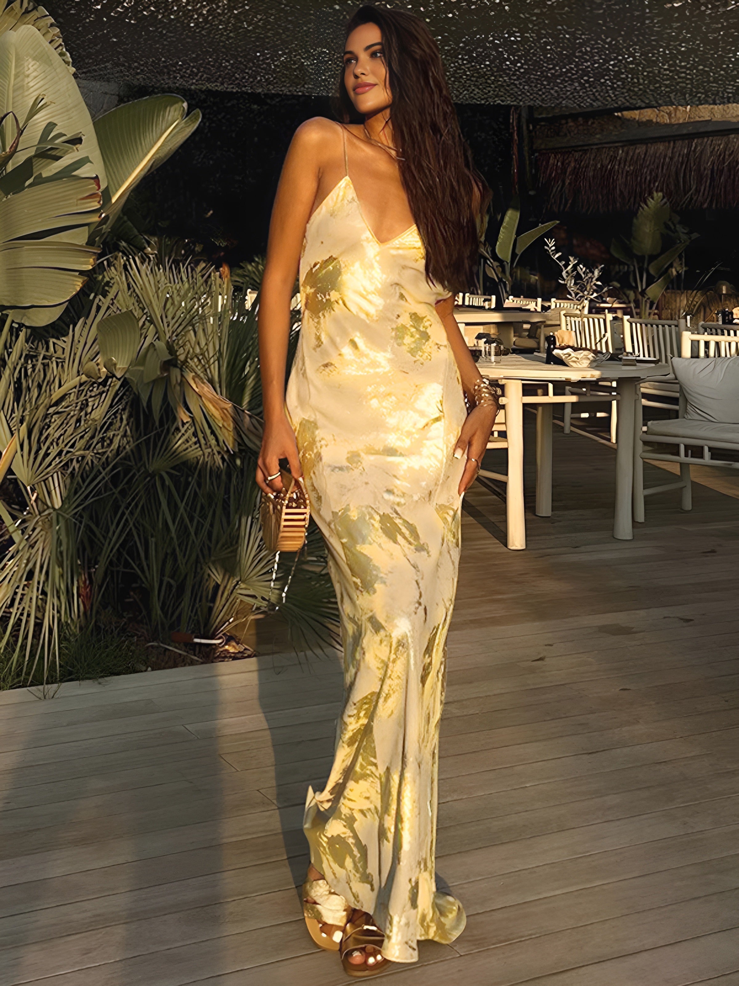 Women’s V-Neck Maxi Dress with Backless Detail & Adjustable Straps