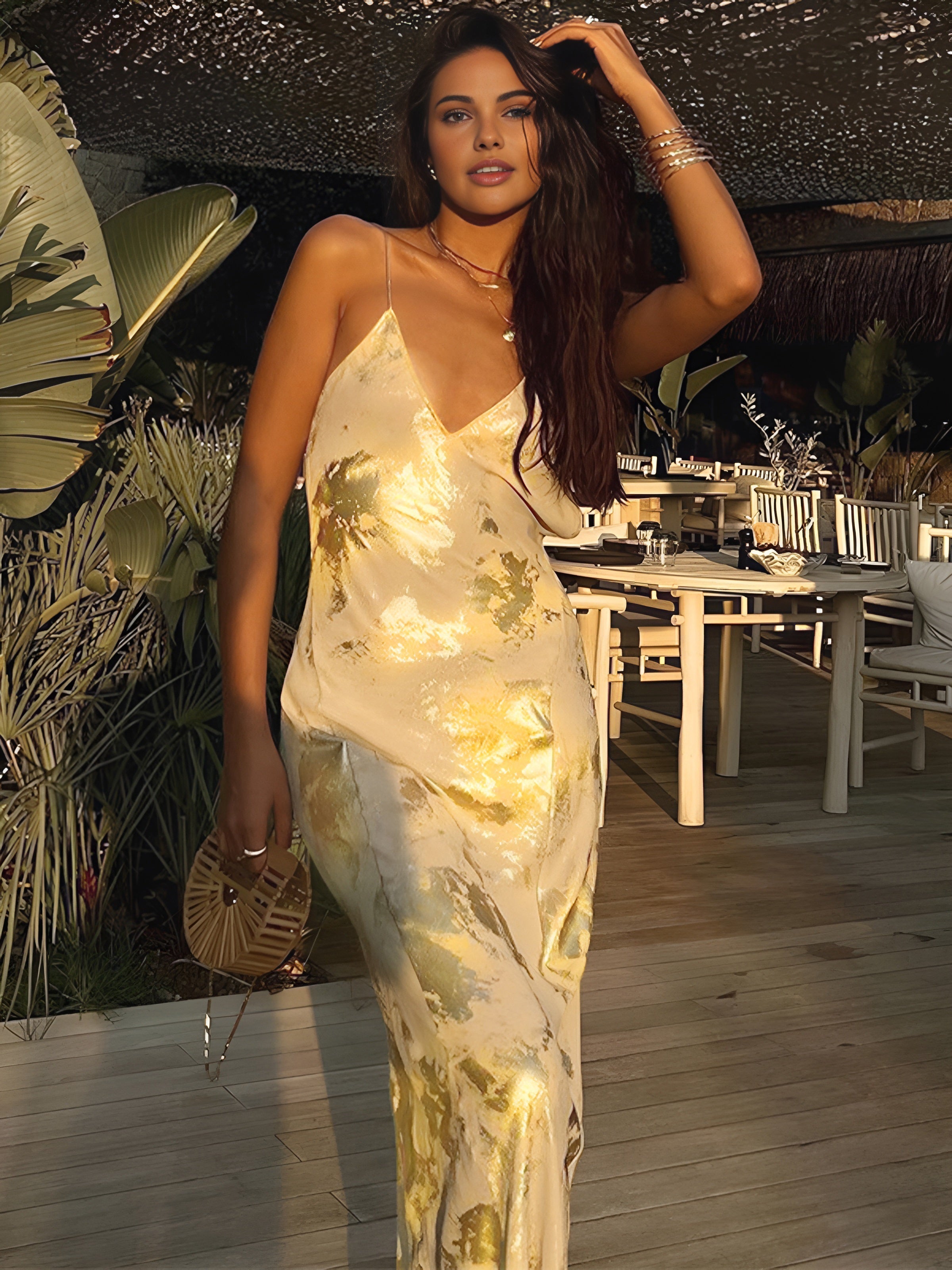 Women’s V-Neck Maxi Dress with Backless Detail & Adjustable Straps