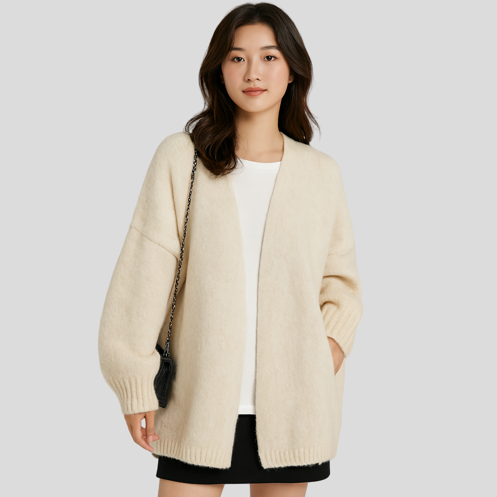 Women’s Cardigan With Dense Knit And Ribbed Details