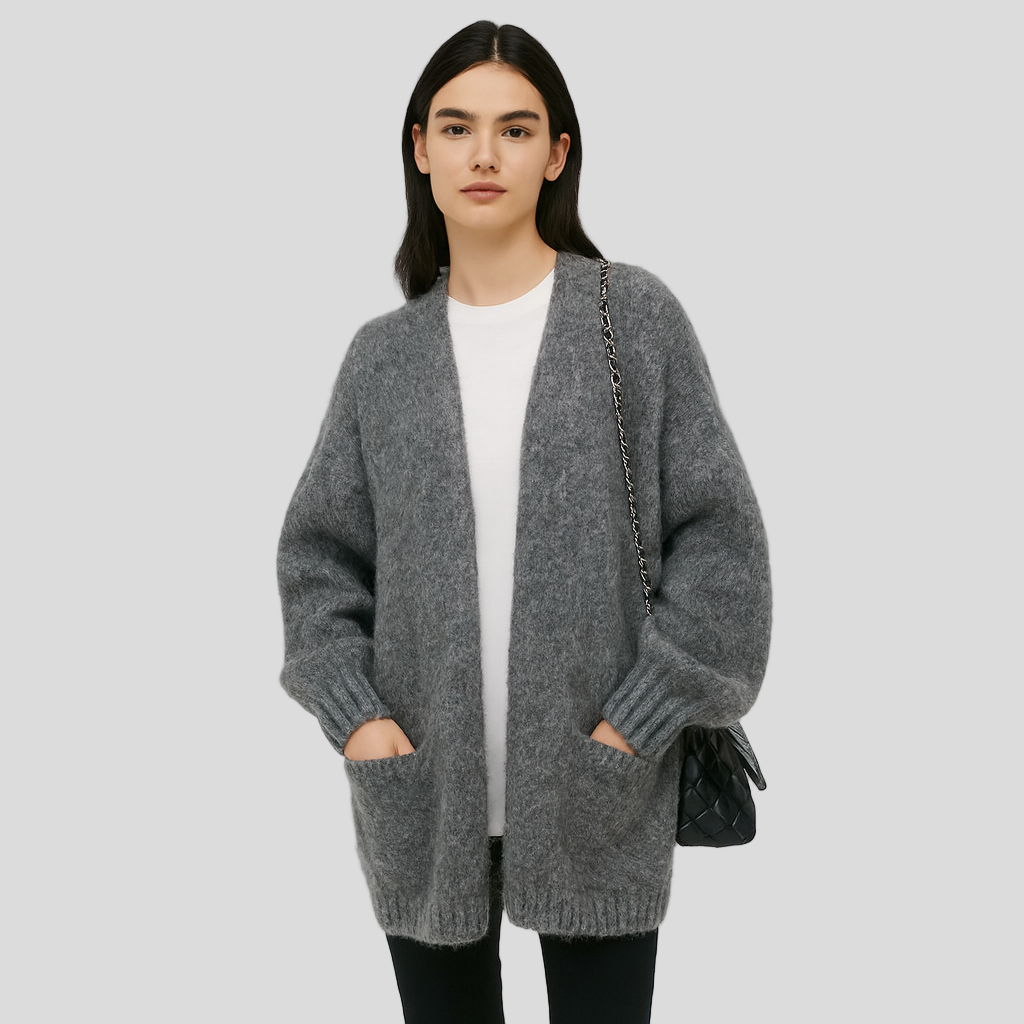 Women’s Cardigan With Dense Knit And Ribbed Details