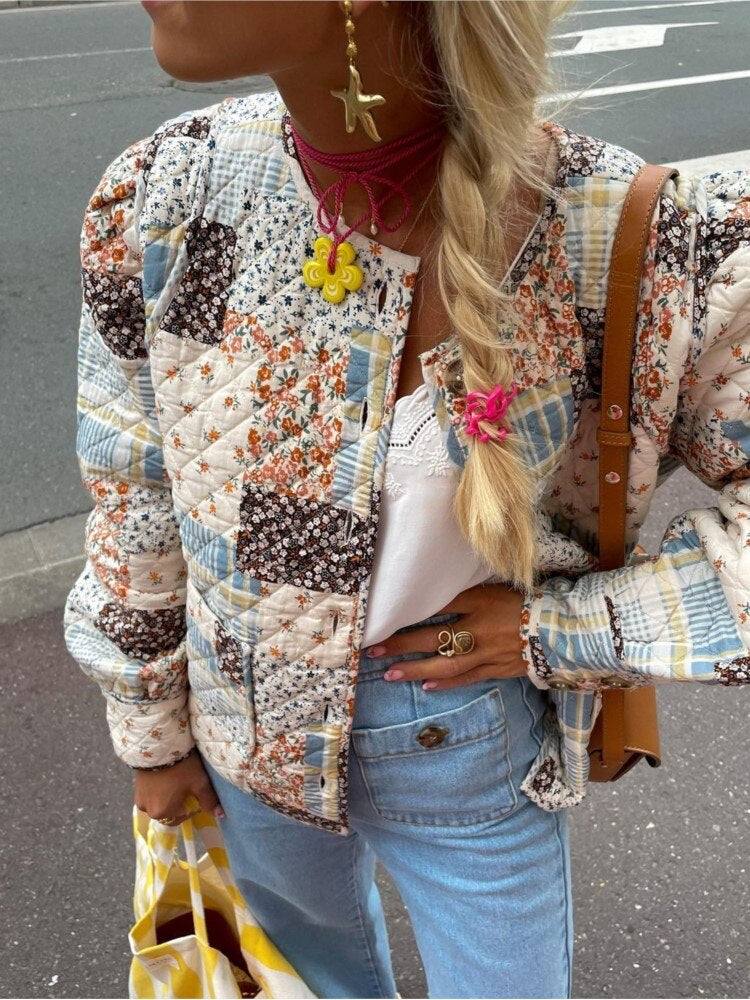 Women’s Quilted Jacket with Floral Pattern