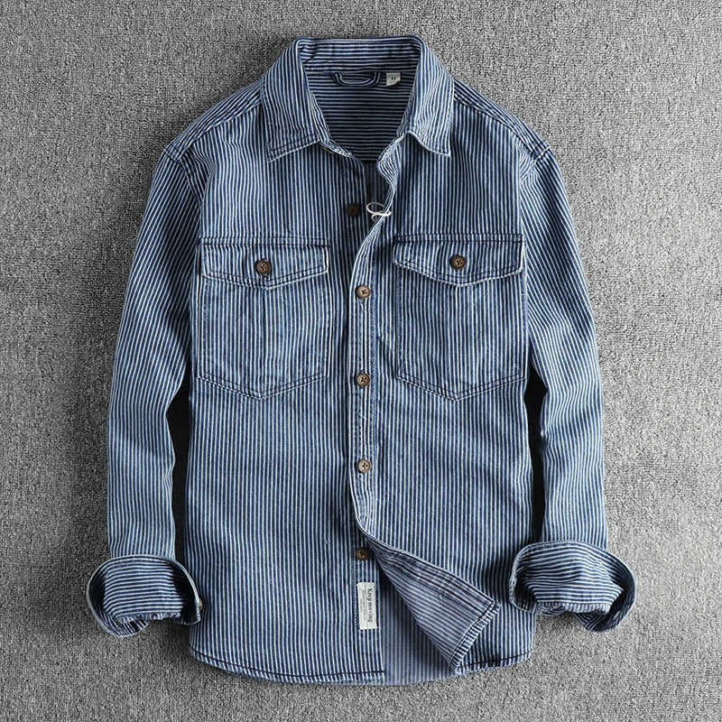 Leander - Vintage Inspired Striped Denim Shirt with Retro Appeal