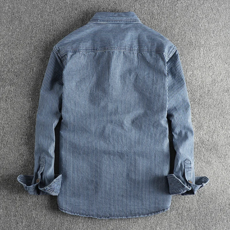 Leander - Vintage Inspired Striped Denim Shirt with Retro Appeal