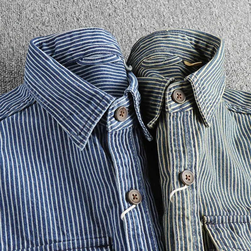 Leander - Vintage Inspired Striped Denim Shirt with Retro Appeal