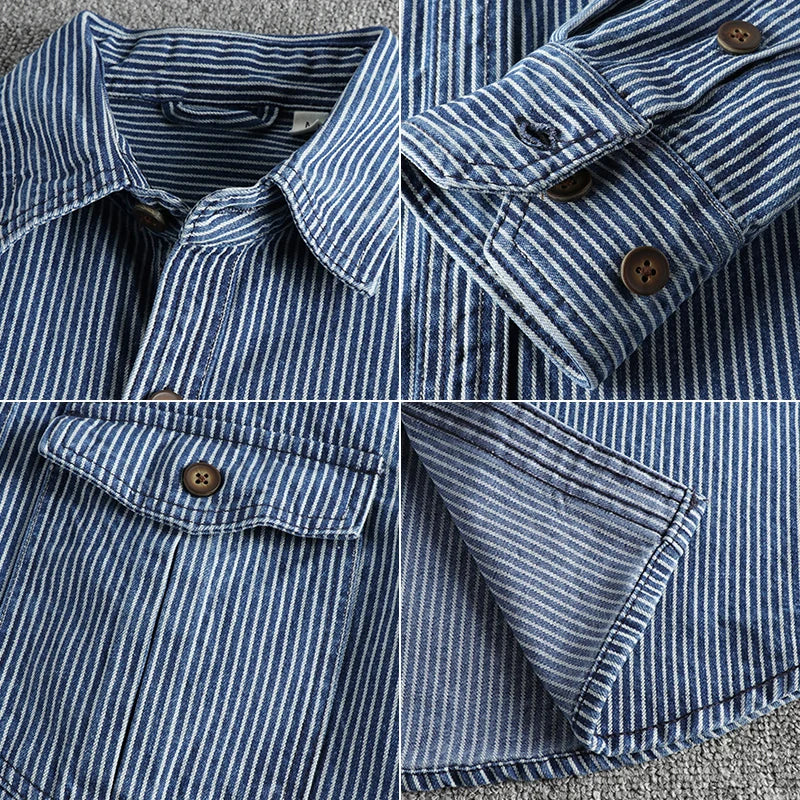Leander - Vintage Inspired Striped Denim Shirt with Retro Appeal