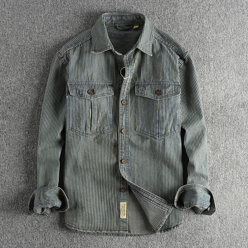Leander - Vintage Inspired Striped Denim Shirt with Retro Appeal