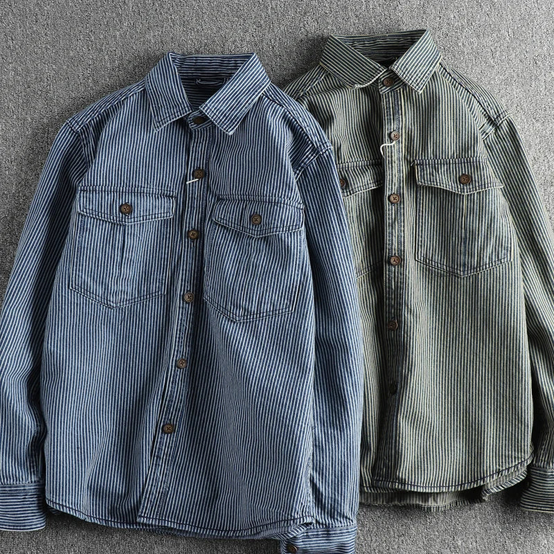 Leander - Vintage Inspired Striped Denim Shirt with Retro Appeal