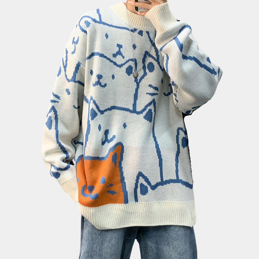 Elmar - Men's Casual Jumper with Cat Motif