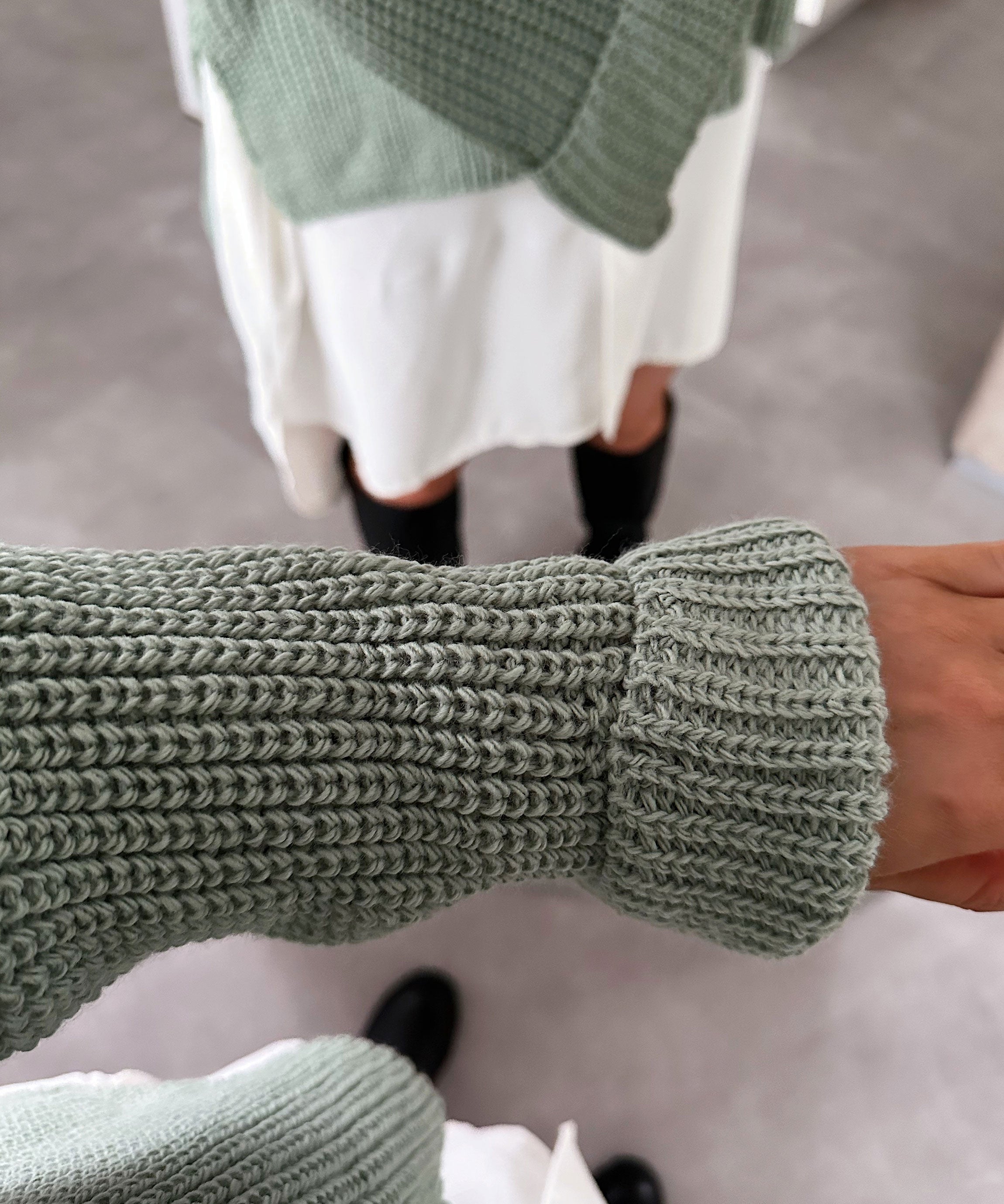 Green Oversized Sweater with Back Hem Detail
